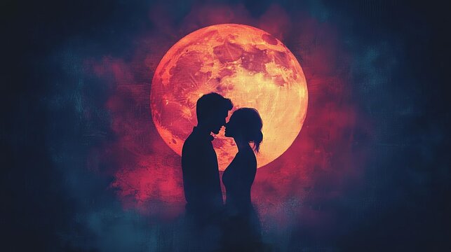 Naklejki Couple under a red moon