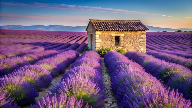 The Lavender Fields of Valensole: A Rustic Cabanon  Generative AI