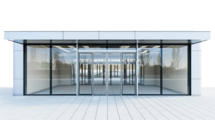 Automatic metal doors on transparent background