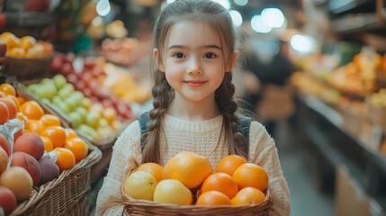 Little girl holding fruit basket