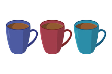 Different color tea cups flat vector illustration isolated on white background