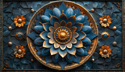 Obraz premium Abstract Mandala Pattern in Blue and Orange design