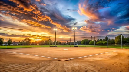 Sunset Over the Diamond: A Pastel Dream of Softball  AI generated