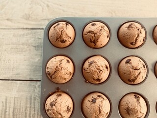 Freshly baked muffins on the table.