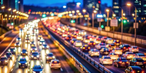 Obraz premium Traffic on highway at night with bokeh background, night, highway, traffic, lights, cars, transportation, speed, motion, urban