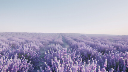 Fototapeta premium Panoramic view of a lavender field at sunrise