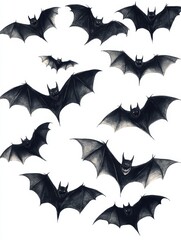 Naklejka premium A Flock of Bats in Flight, Drawn in Pencil on White