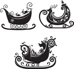 Christmas Siegh Sets Silhouette Vector