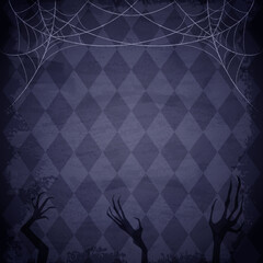 Blue grunge wallpaper background with creepy hands and spider web