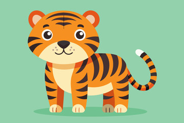  A flat simple illustration character, simple colors, Cute tiger animals vector illustration