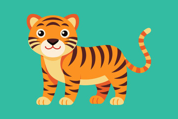  A flat simple illustration character, simple colors, Cute tiger animals vector illustration