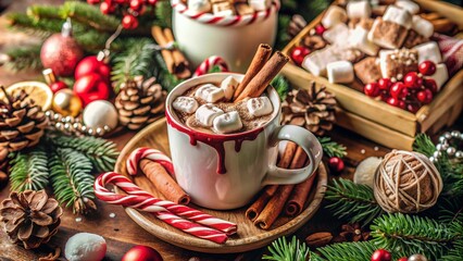 Christmas hot chocolate and cinnamon sticks
