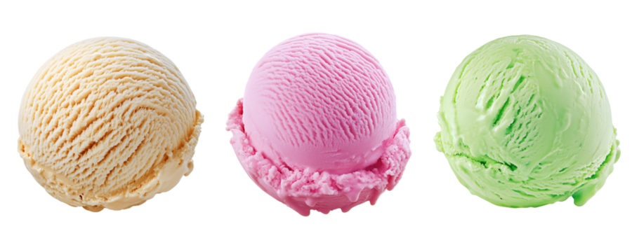 Colorful ice cream scoops isolated on transparent background