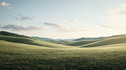 Obraz premium A tranquil countryside scene with rolling hills and a clear sky, perfect for creating a serene and expansive visual.