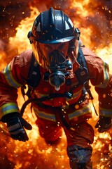 Firefighter bravely fighting daytime blaze during crucial emergency response operation