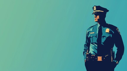 A police officer in uniform stands confidently, symbolizing law enforcement, security, protection, justice, and service to the community.
