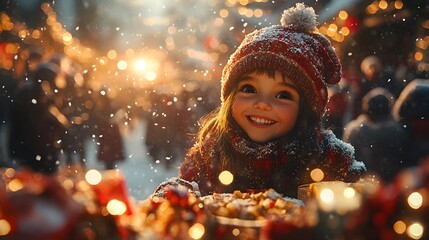 Charming Christmas Day scene with animated characters exchanging gifts enjoying festive meals and snowy surroundings