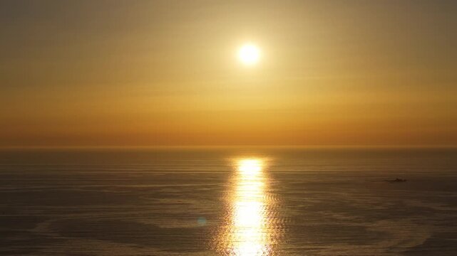 Scenery Of Sea In A Beautiful Sunset In Nigran, Spain - Drone Shot