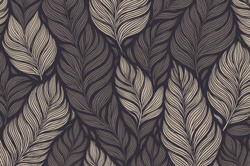 Retro vintage pattern with brown and grey leaves autumn fall