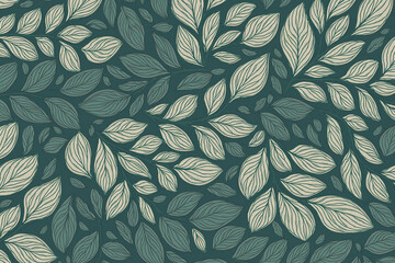 Retro vintage pattern with blue and turquoise leaves autumn fall