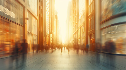 A busy city street with people walking