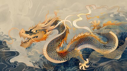 Fototapeta premium Flowing minimalist Chinese dragon, Chinese dragon, traditional essence