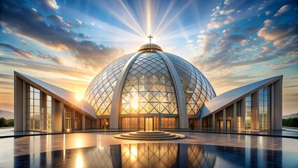 Fototapeta premium Guadalupe's Embrace: A Modern Basilica of Light and Stone Generative AI