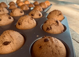 Freshly baked muffins on the table.