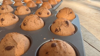 Freshly baked muffins on the table.