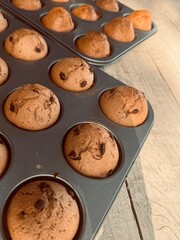 Freshly baked muffins on the table.
