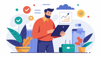  A man checking survey vector art illustration