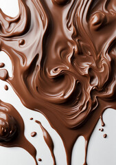 Flowing of dark melted milk chocolate