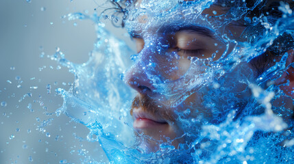 Fototapeta premium Handsome man with splash of water.Dynamic Splash: Man Immersed in Water Explosion