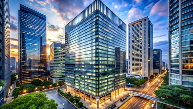 A Symphony of Glass and Steel: A Modernist Skyscraper in the Heart of Tokyo  Generative AI