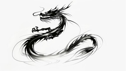 Minimalist Chinese dragon in smooth line work, Chinese dragon, elegant simplicity