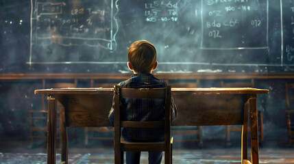 Kid Sitting at School Desk: Classroom Learning and Childhood Education Essentials