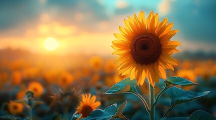 Captivating sunflower bloom with its large golden disc surrounded by a halo of bright petals its cheerful countenance evoking feelings of warmth and happiness