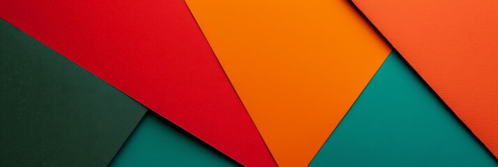 Obraz premium Abstract geometric background with vibrant colors of red, orange, teal and green. The colors are arranged in a pattern that creates a sense of movement and energy.