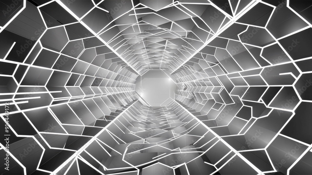 Poster geometric grid pattern featuring white hexagons in perspective view contemporary background concept 