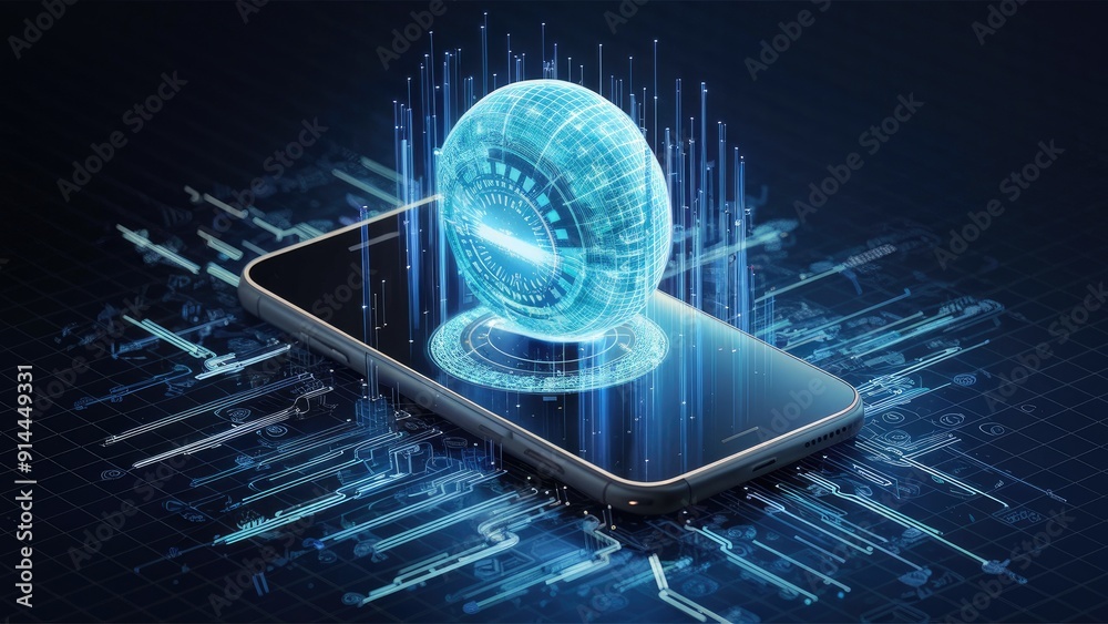 Poster 2d rendering of mobile phone with data visualization