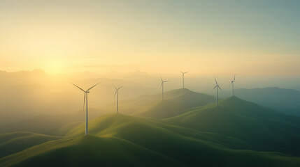 A group of wind turbines are on a hillside