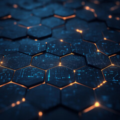 Obraz premium A blue and orange hexagonal pattern with a lot of light