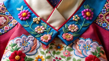 A Tapestry of Tradition: Embroidered Hanbok Details  generative AI