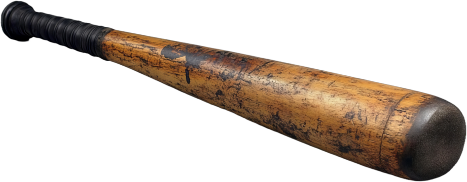 Wooden baseball bat with black handle