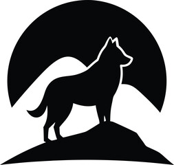 Siberian Husky Silhouette on Snowy Peak , Siberian Husky Silhouette  , dog vector