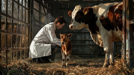 The veterinarian and calf