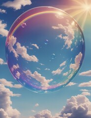 Obraz premium rainbow soap bubbles in the sunny sky, illustration