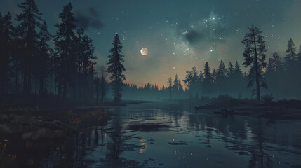 starry night in the national park forest 