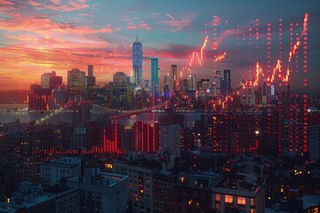 Fototapeta premium Night view on a modern city with skyscrapers.