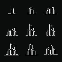 Collection of minimalist building icon designs. Premium Vector